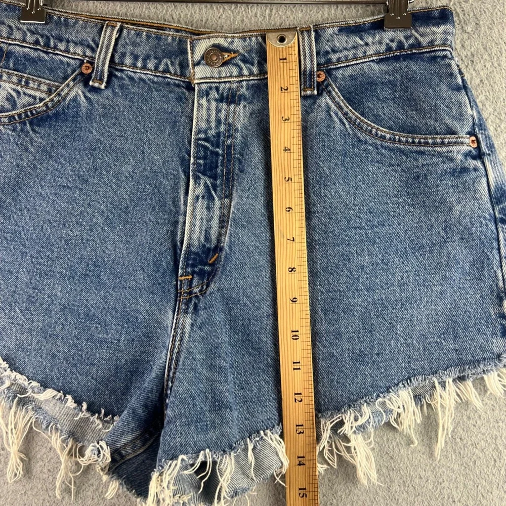Levis 15961 Orange Tab Denim Shorts Medium Wash Raw Hem Cut Offs Size 14Short